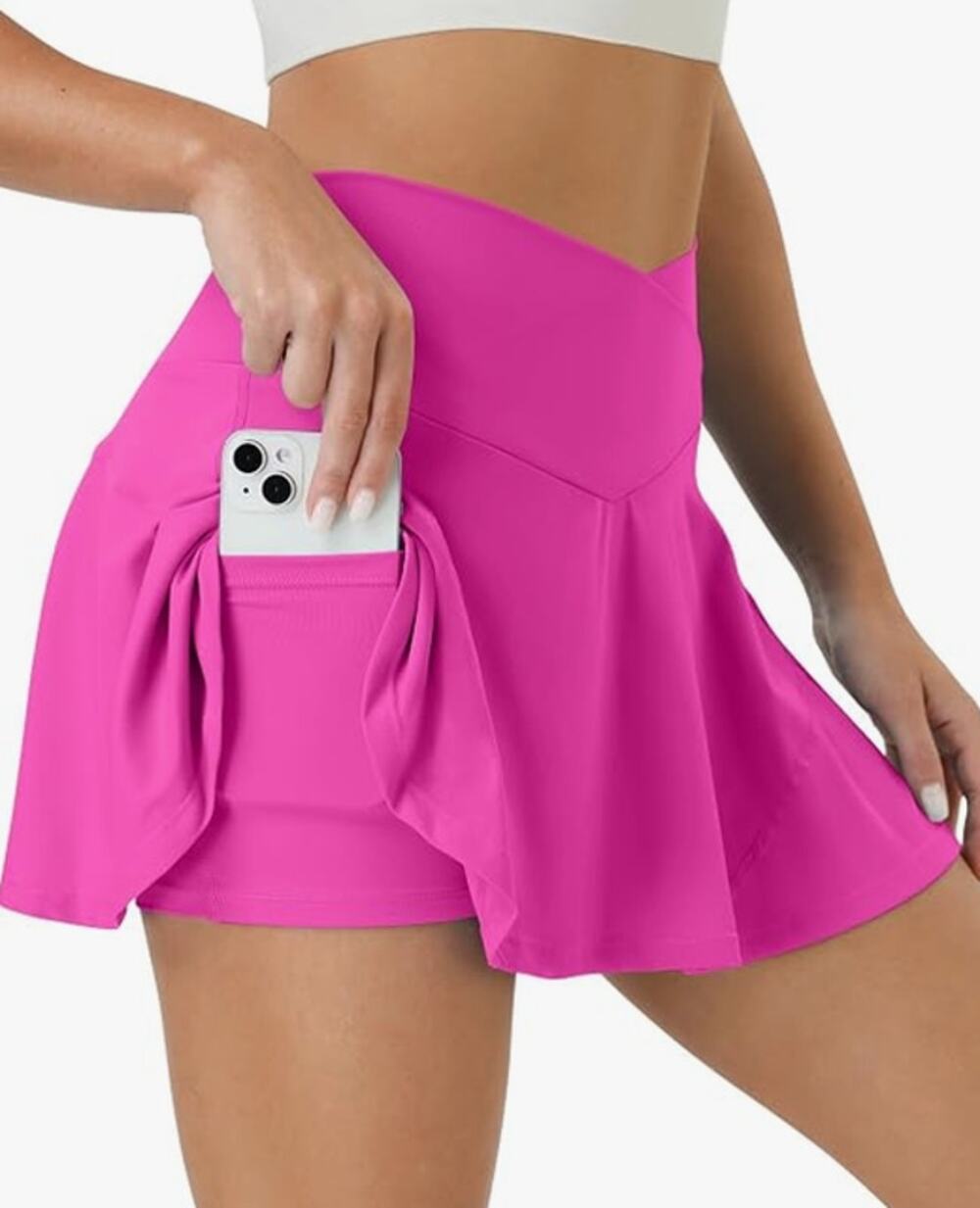 High Waisted Pleated Tennis Golf Skort Crossover Waist Pockets XL
